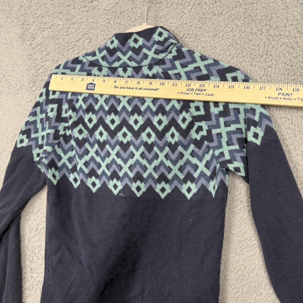 Title Nine Sweater Womens Small Blue Geometric 1/4 Zip Mock Neck Merino Wool - Picture 13 of 16